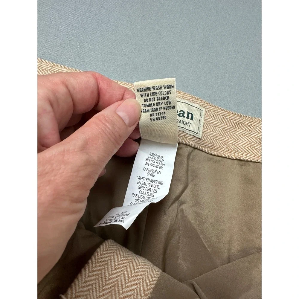 LL Bean Classic Fit Straight Skirt Tan Herringbone Cotton Midi 18 Reg 270947